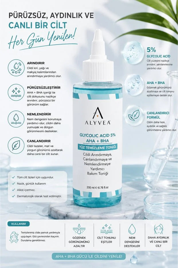 ALYVEA %5 Glikolik Asit Tonik 200 ml – AHA BHA